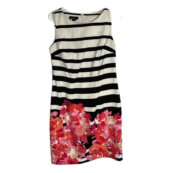 ALYX Black and White Striped Empire Dress with Floral Design, Size 4, Pre-owned - Picture 1 of 5